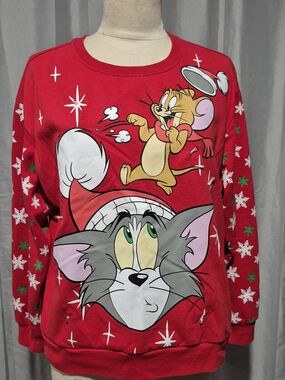Women's Red Tom & Jerry Graphic Crewneck Sweater